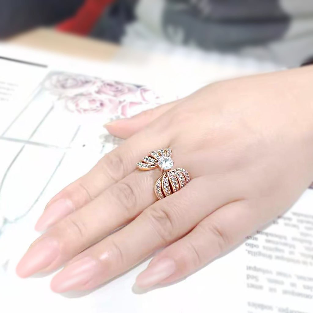 CJ3786 Wholesale Women's Stainless Steel IP Rose Gold Clear AAA Grade Cubic Zirconia Ring