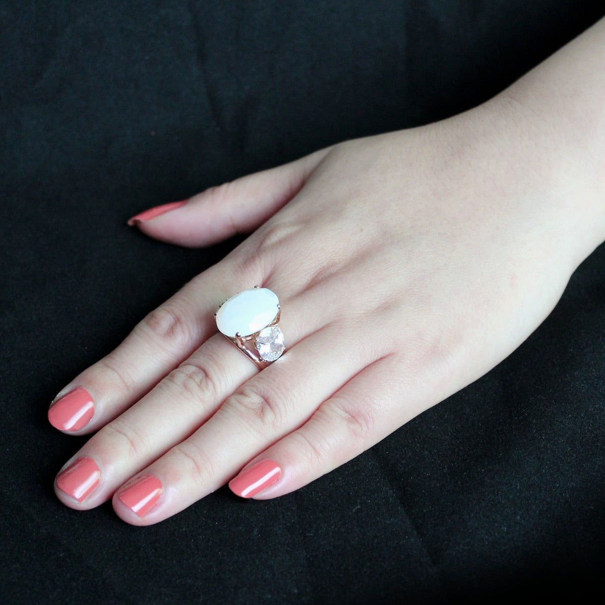 CJ3788 Wholesale Women's Stainless Steel IP Rose Gold Fireopal Ring