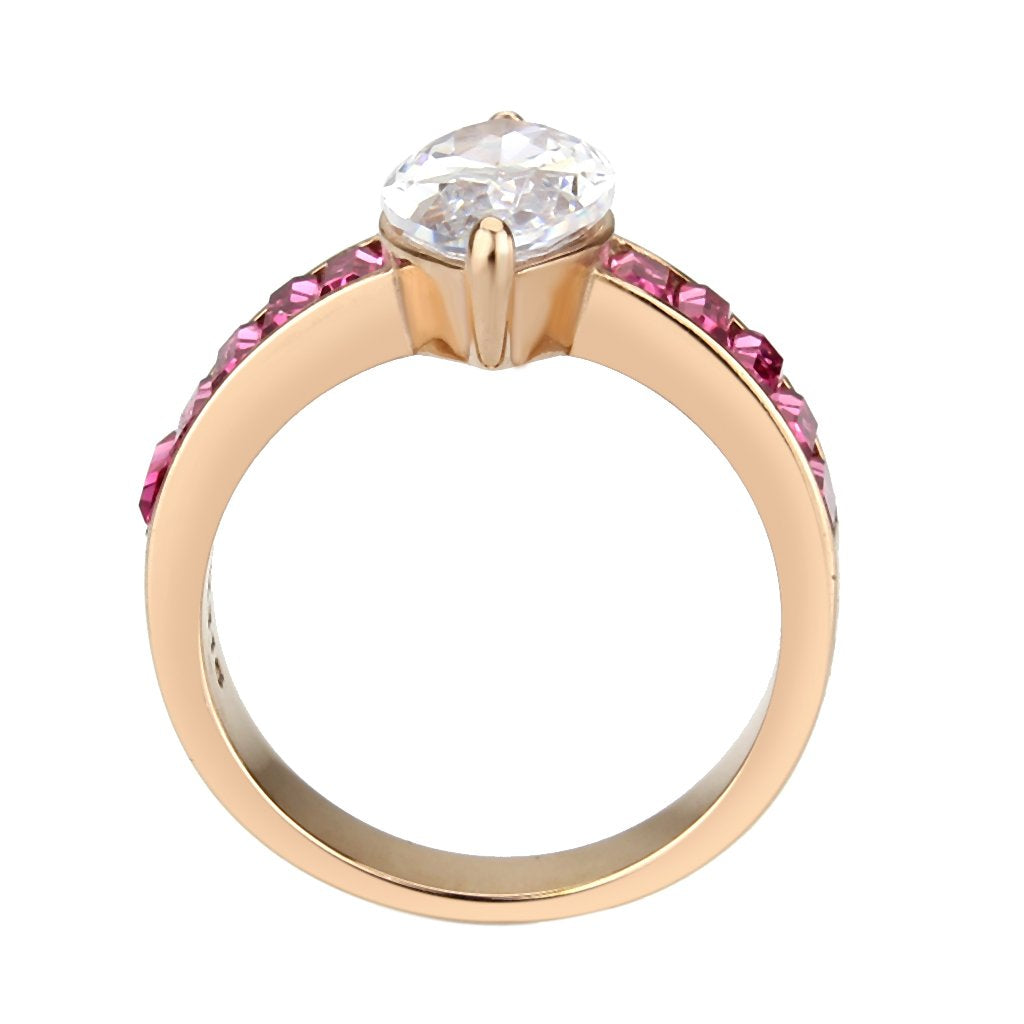 CJ3825 Wholesale Women&#39;s Stainless Steel IP Rose Gold Clear AAA Grade CZ Ring