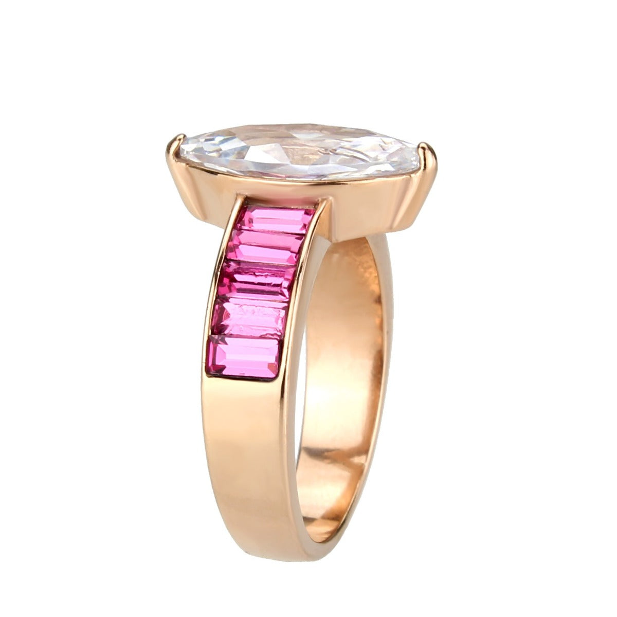 CJ3825 Wholesale Women's Stainless Steel IP Rose Gold Clear AAA Grade CZ Ring