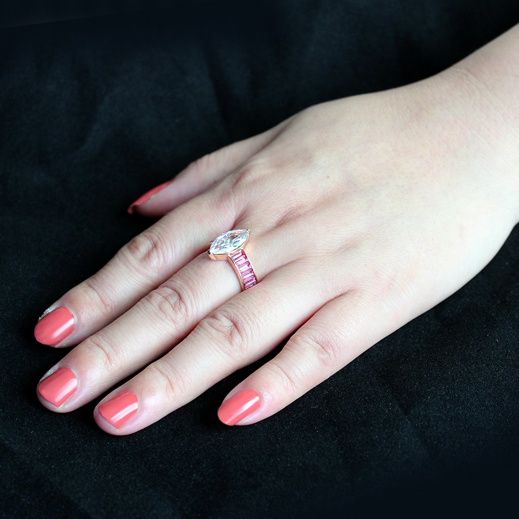 CJ3825 Wholesale Women's Stainless Steel IP Rose Gold Clear AAA Grade CZ Ring