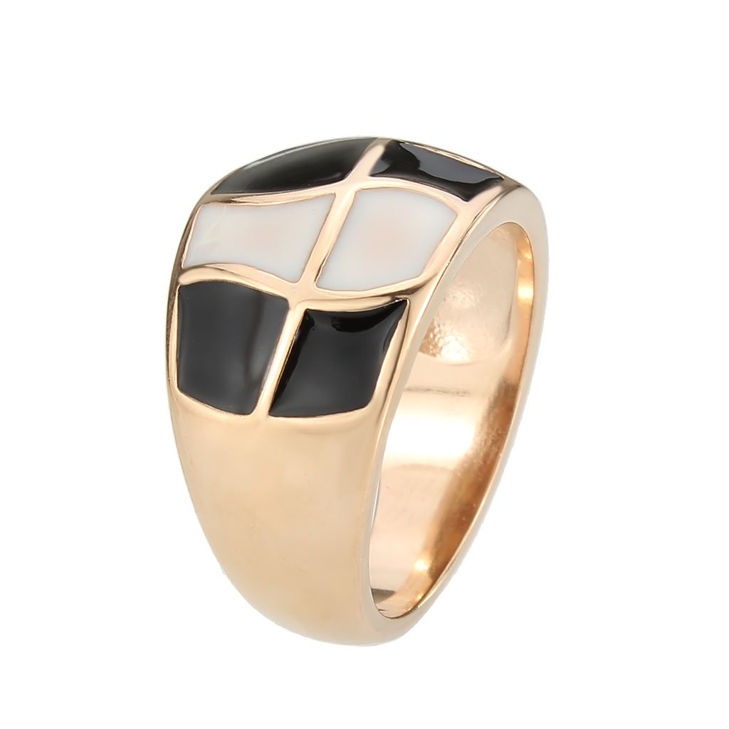 CJ3827 Wholesale Women's IP Rose Gold Stainless Steel Black and White Dome Ring
