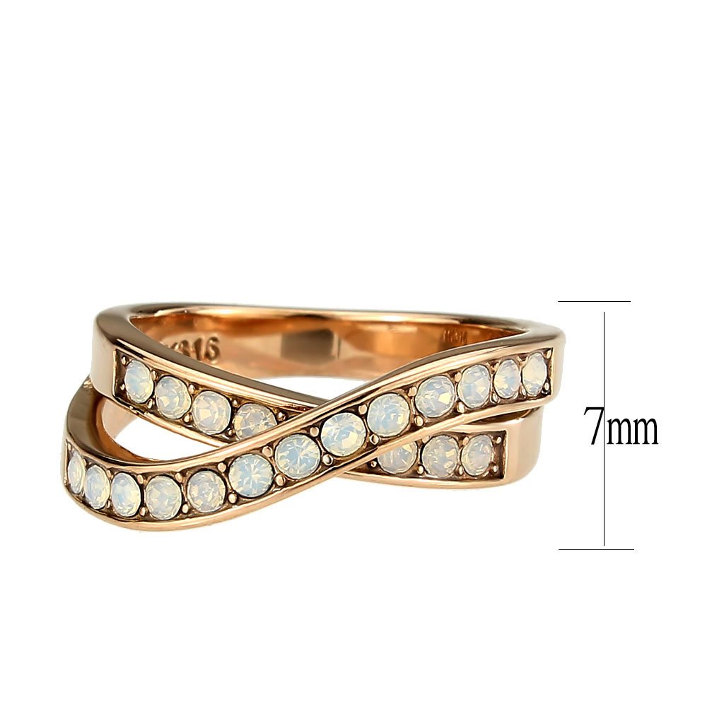 CJ3828 Wholesale Women&#39;s Stainless Steel IP Rose Gold Top Grade Crystal Fireopal Ring