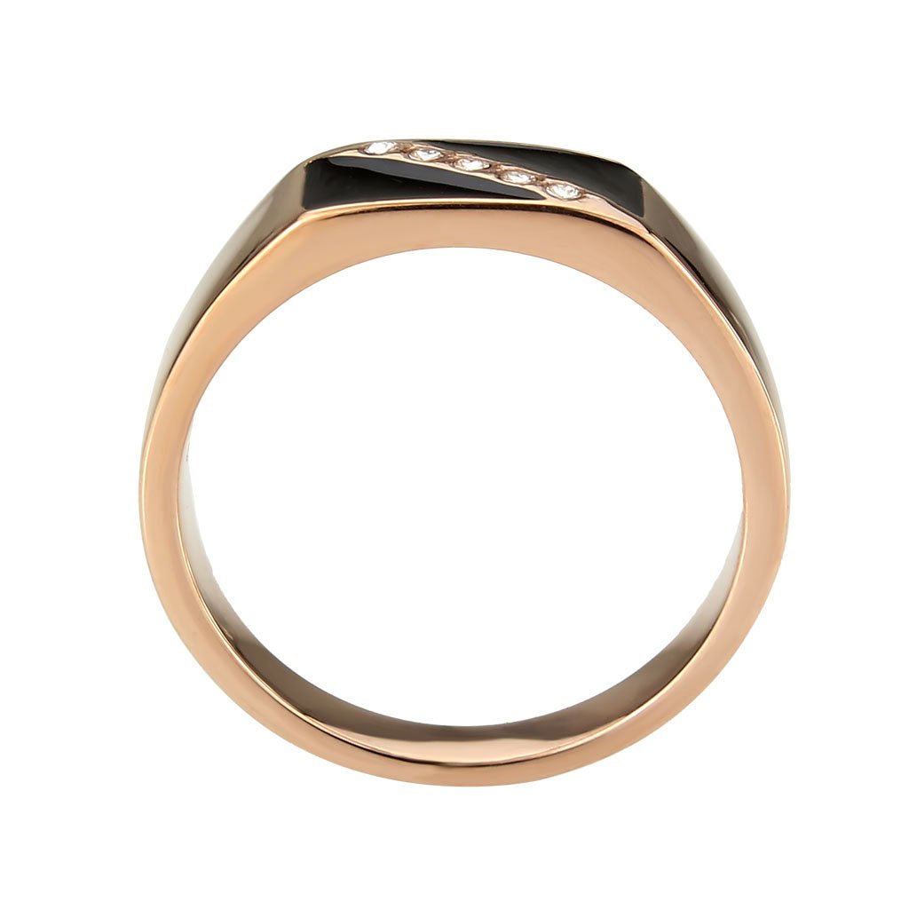 CJ3831 Wholesale Men's Stainless Steel IP Rose Gold Clear Top Grade Crystal Ring