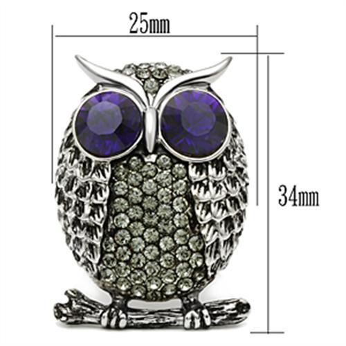 CJ399 Wholesale Women's Stainless Steel Top Grade Crystal Amethyst Purple Eyed Owl Ring