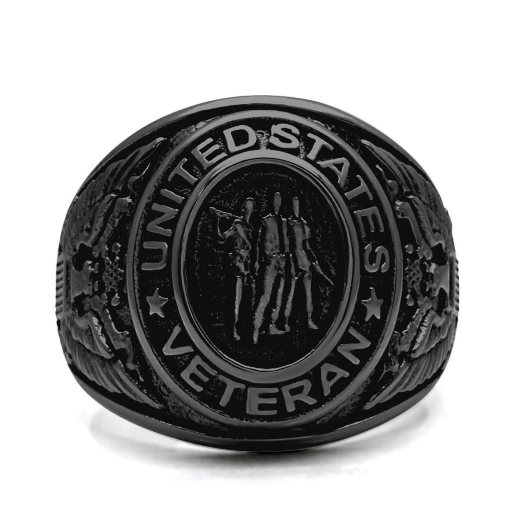 CJ414704J Wholesale Men's Stainless Steel IP Black Epoxy Jet Black United States Veterans Ring