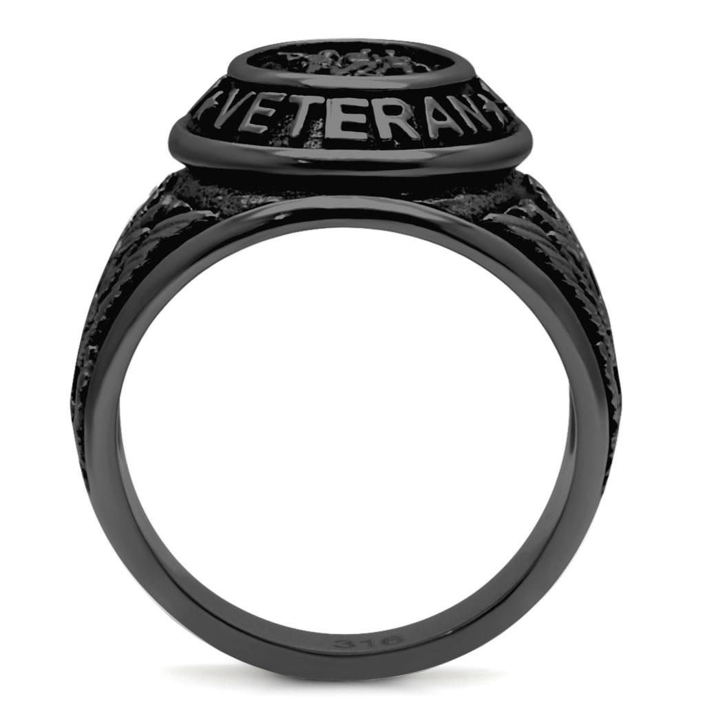 CJ414704J Wholesale Men's Stainless Steel IP Black Epoxy Jet Black United States Veterans Ring