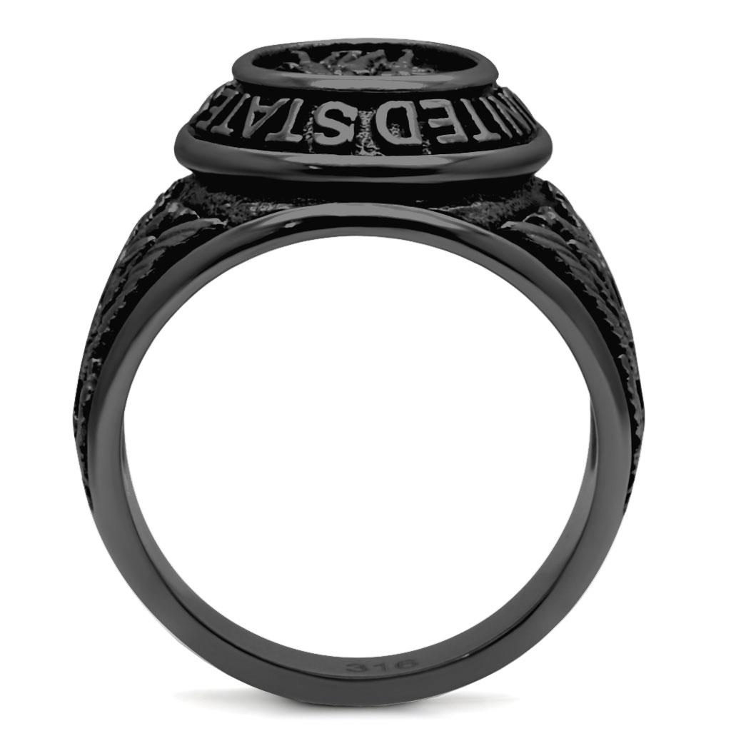 CJ414704J Wholesale Men's Stainless Steel IP Black Epoxy Jet Black United States Veterans Ring