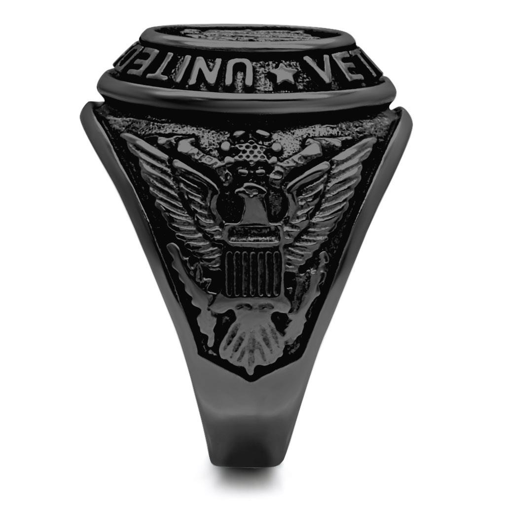 CJ414704J Wholesale Men's Stainless Steel IP Black Epoxy Jet Black United States Veterans Ring