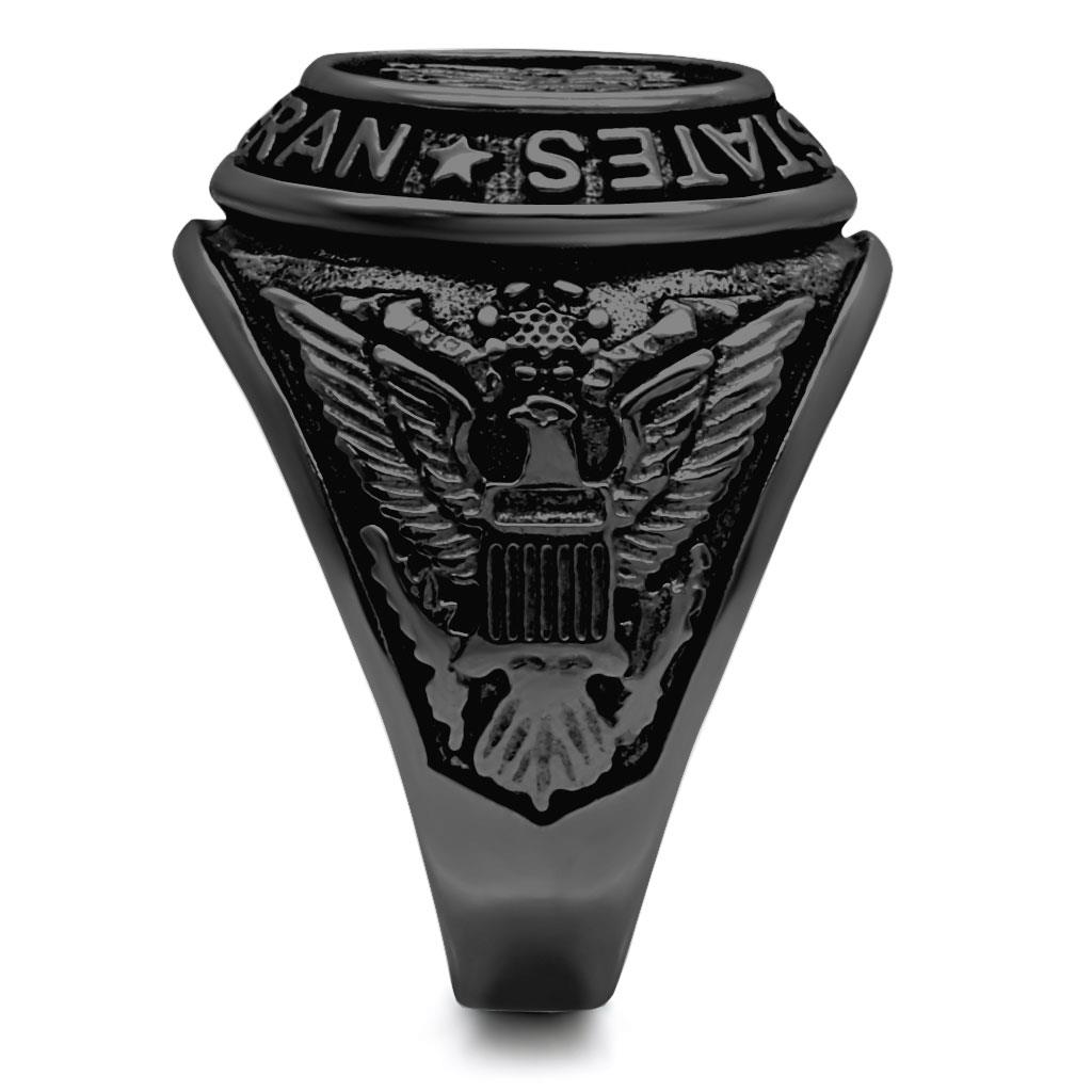 CJ414704J Wholesale Men's Stainless Steel IP Black Epoxy Jet Black United States Veterans Ring