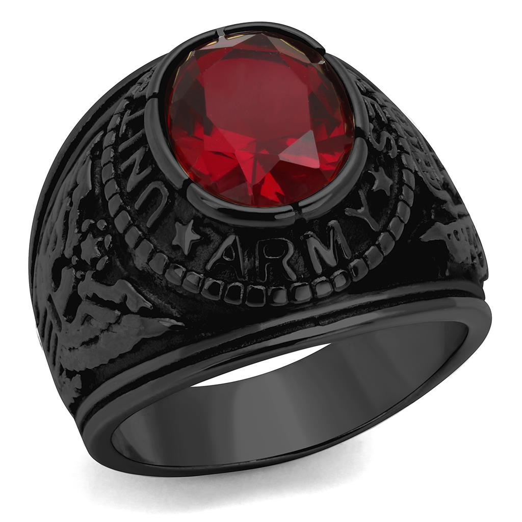 CJ414706J Wholesale Men's Stainless Steel IP Black Synthetic Siam United States Army Ring