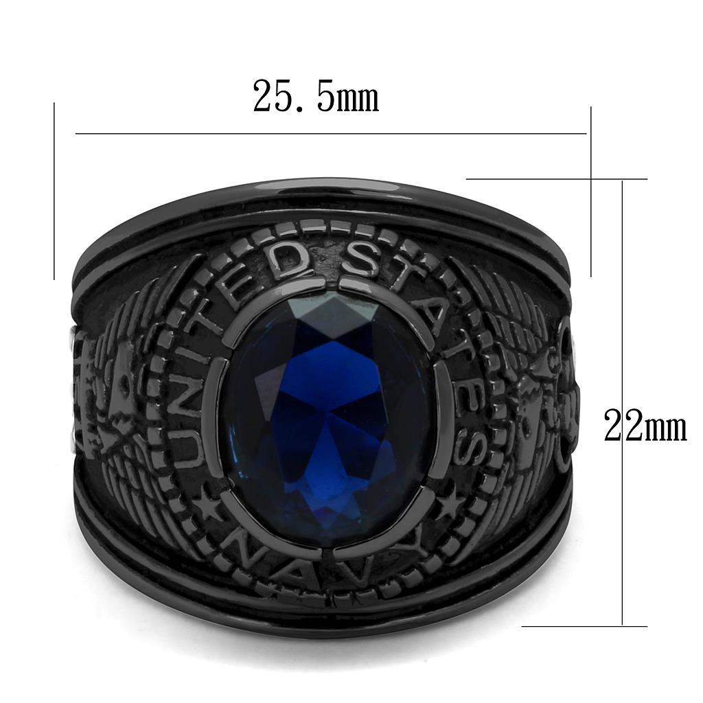 CJ414707J Wholesale Men's Stainless Steel IP Black Synthetic Sapphire United States Navy Ring