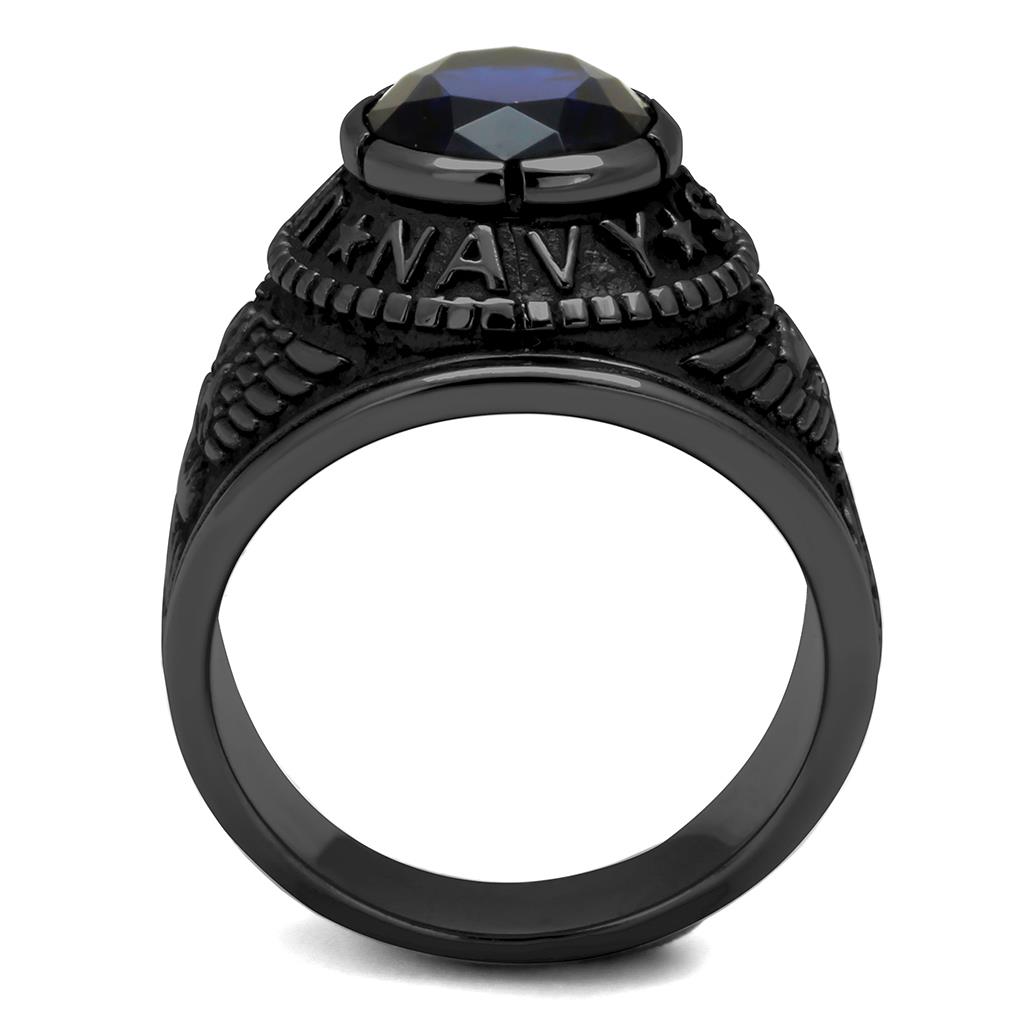 CJ414707J Wholesale Men's Stainless Steel IP Black Synthetic Sapphire United States Navy Ring
