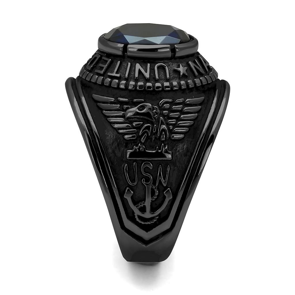 CJ414707J Wholesale Men's Stainless Steel IP Black Synthetic Sapphire United States Navy Ring