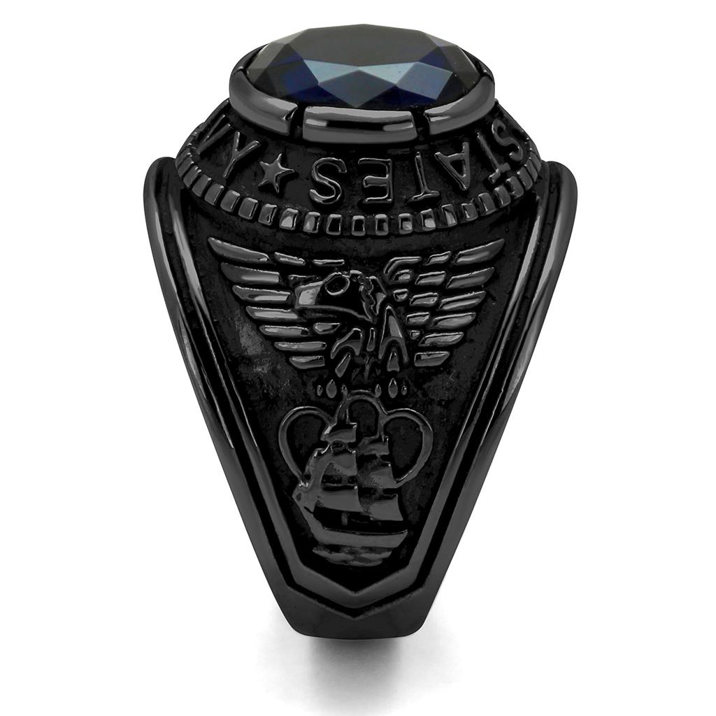 CJ414707J Wholesale Men's Stainless Steel IP Black Synthetic Sapphire United States Navy Ring