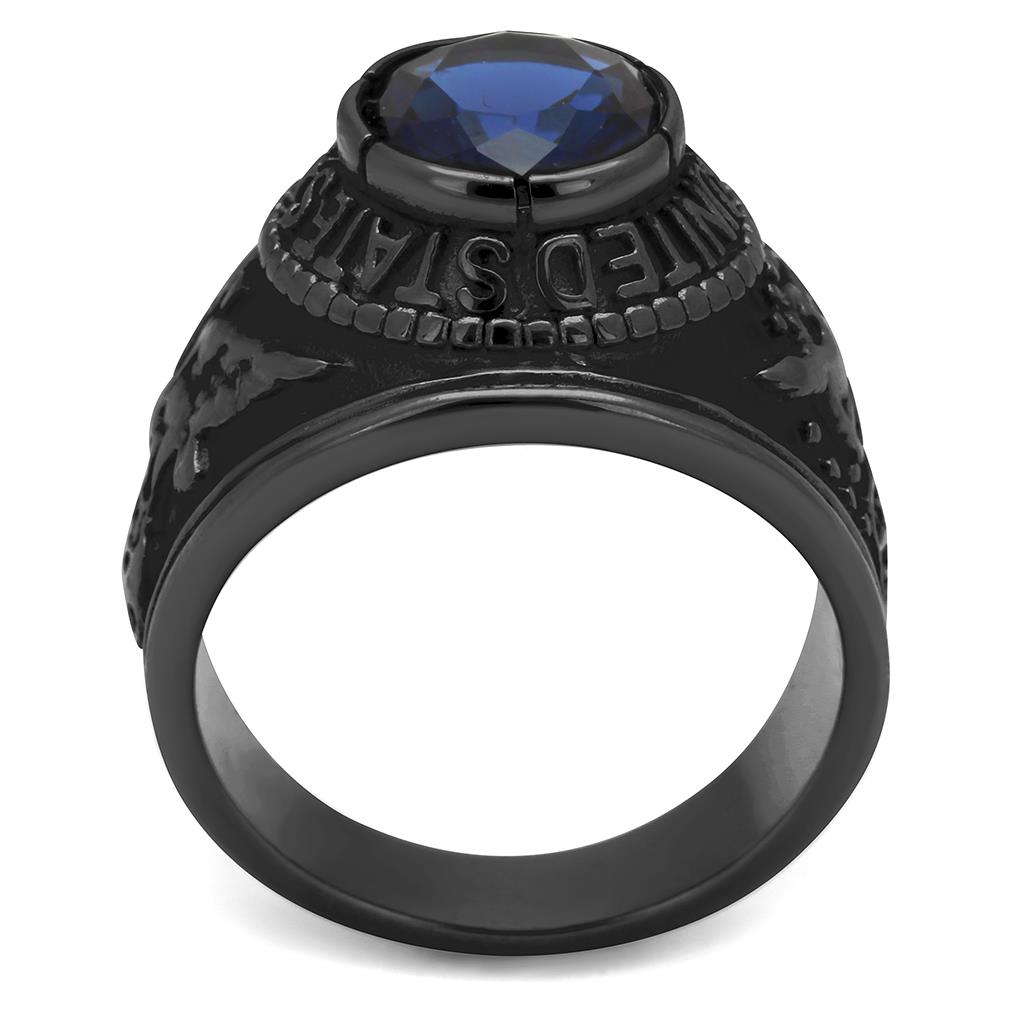 CJ414708J Wholesale Men&#39;s Stainless Steel IP Black Synthetic Sapphire United States Air Force Ring