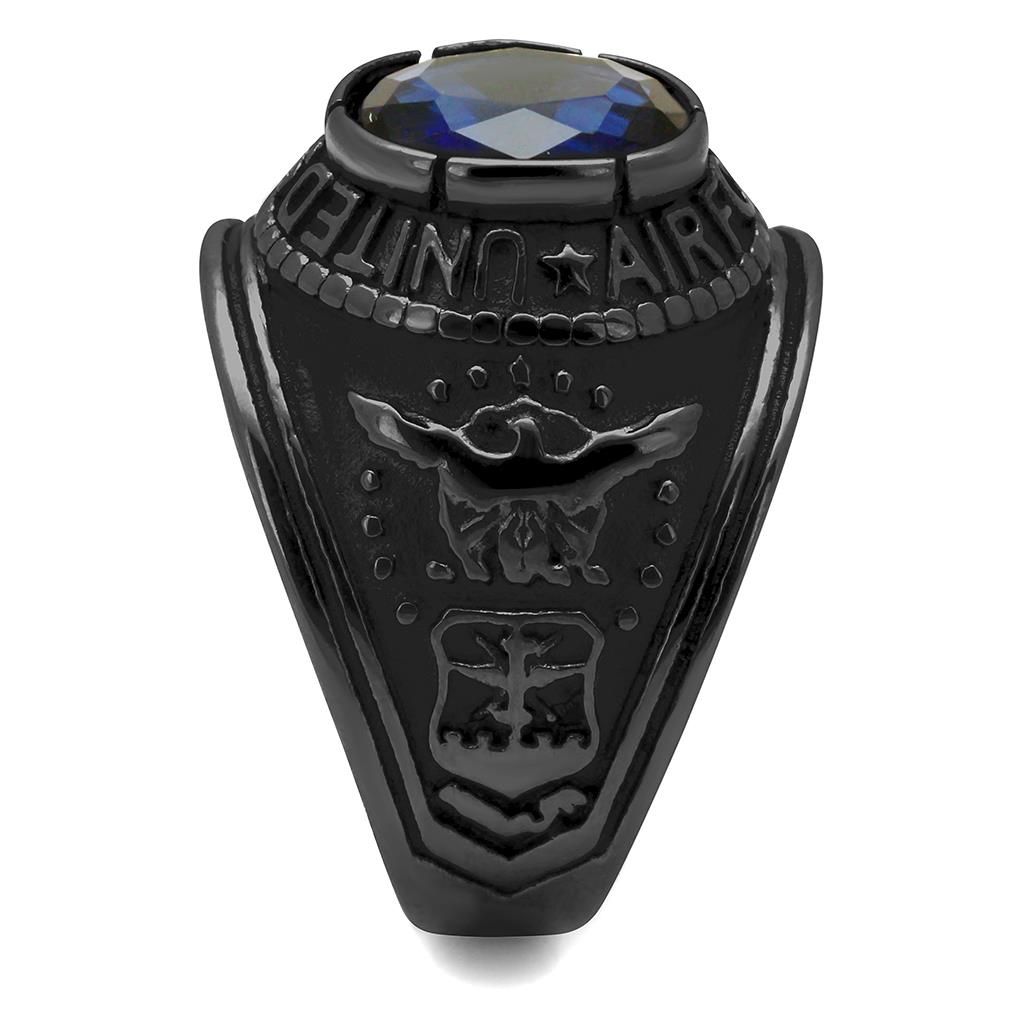 CJ414708J Wholesale Men's Stainless Steel IP Black Synthetic Sapphire United States Air Force Ring