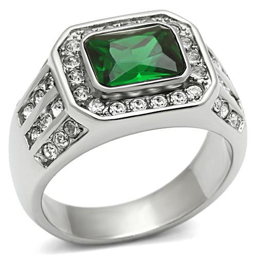 CJ495 Wholesale Men&#39;s Stainless Steel Synthetic Emerald Ring