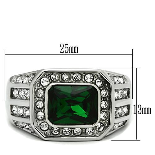 CJ495 Wholesale Men's Stainless Steel Synthetic Emerald Ring