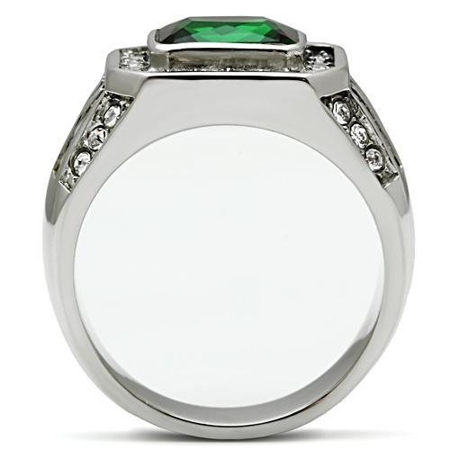 CJ495 Wholesale Men's Stainless Steel Synthetic Emerald Ring