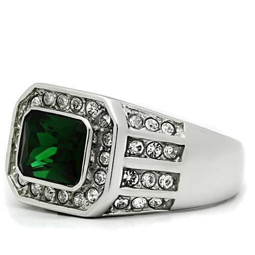CJ495 Wholesale Men's Stainless Steel Synthetic Emerald Ring