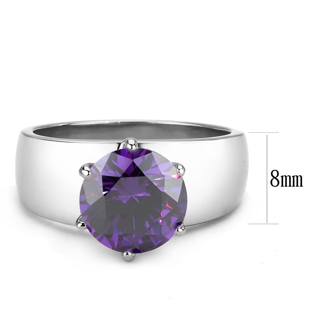 CJ52002 Wholesale Women&#39;s Stainless Steel AAA Grade CZ Amethyst Round Solitaire Ring
