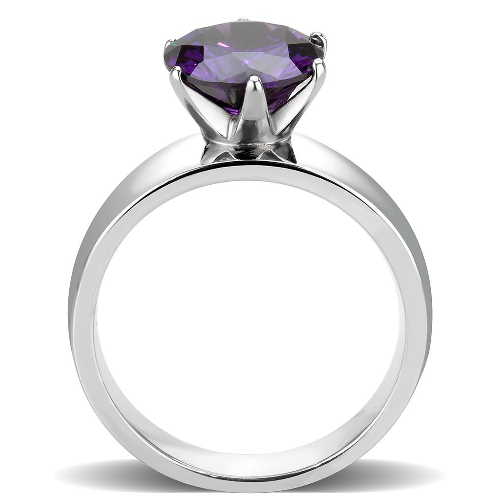 CJ52002 Wholesale Women's Stainless Steel AAA Grade CZ Amethyst Round Solitaire Ring
