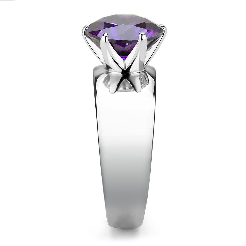 CJ52002 Wholesale Women's Stainless Steel AAA Grade CZ Amethyst Round Solitaire Ring