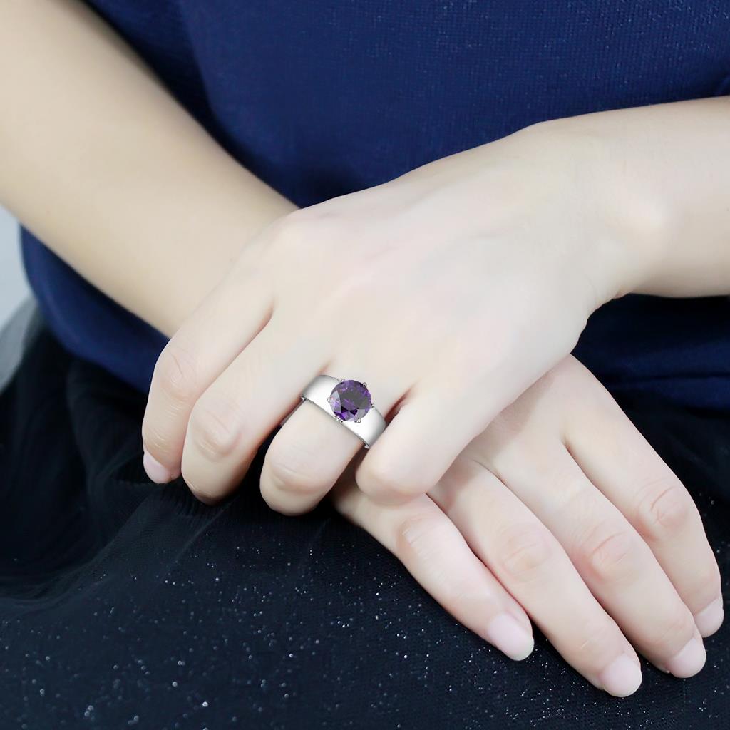 CJ52002 Wholesale Women's Stainless Steel AAA Grade CZ Amethyst Round Solitaire Ring