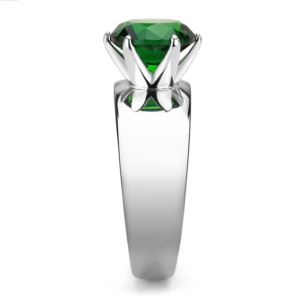CJ52005 Wholesale Women's Stainless Steel Synthetic Emerald Round Solitaire Ring