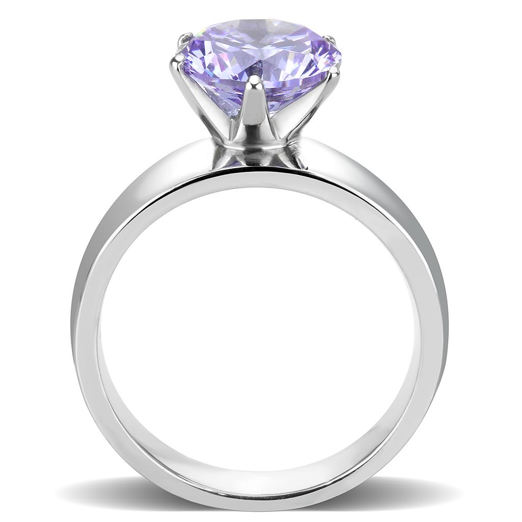 CJ52006 Wholesale Women's Stainless Steel AAA Grade CZ Light Amethyst Round Solitaire Ring