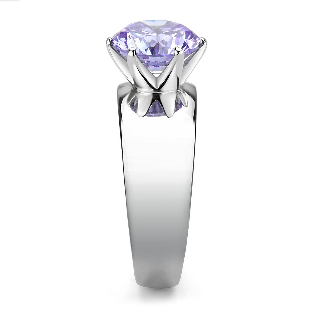 CJ52006 Wholesale Women's Stainless Steel AAA Grade CZ Light Amethyst Round Solitaire Ring