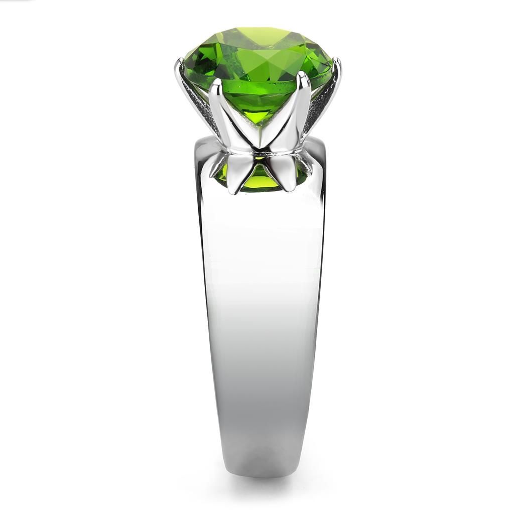 CJ52008 Wholesale Women's Stainless Steel Synthetic Peridot Round Solitaire Ring