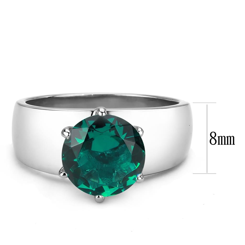 CJ52012 Wholesale Women's Stainless Steel Synthetic Blue Zircon Round Solitaire Ring