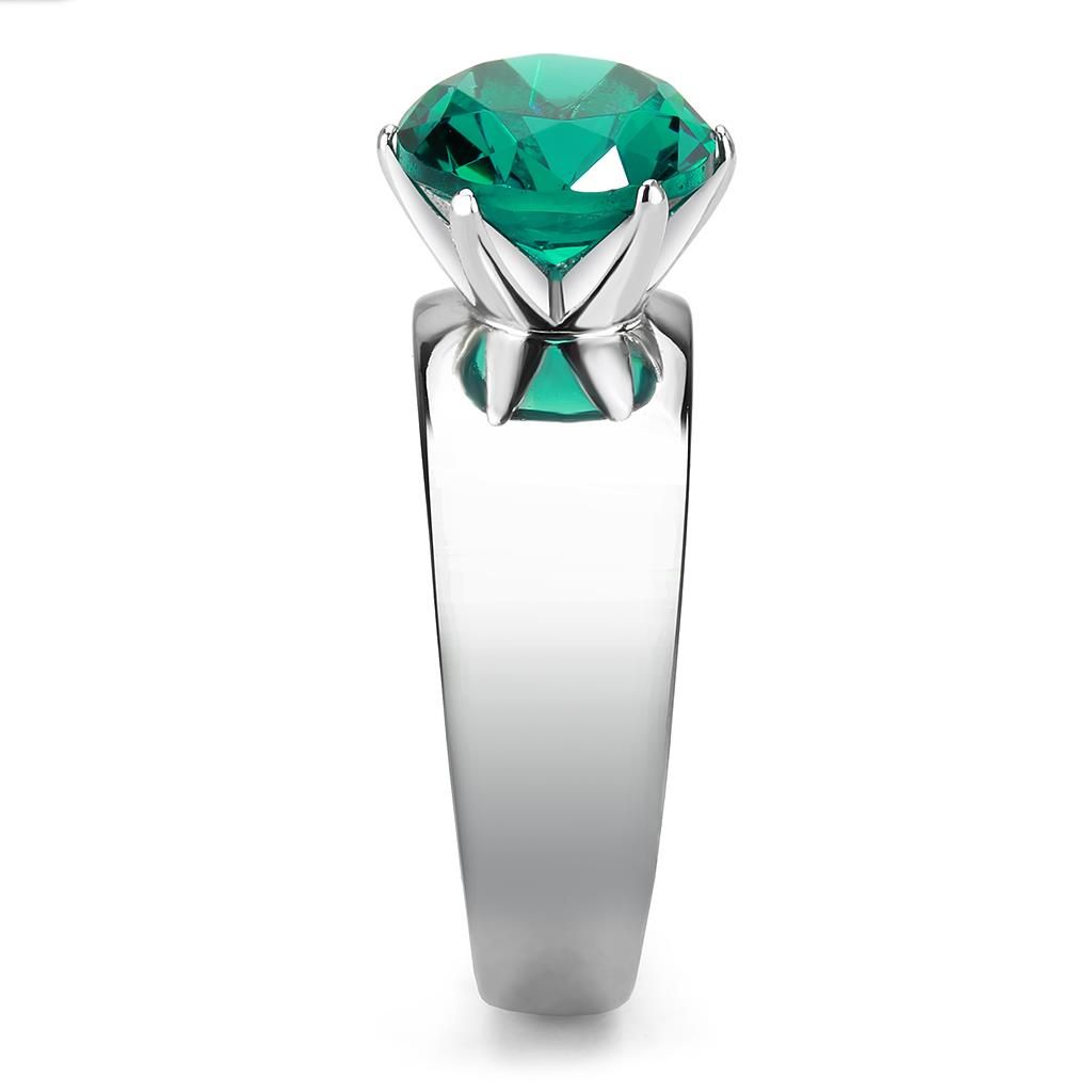 CJ52012 Wholesale Women's Stainless Steel Synthetic Blue Zircon Round Solitaire Ring