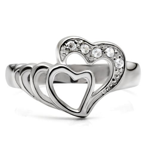 CJ6X179 Wholesale Women's Stainless Steel AAA Grade CZ Clear Ripple Heart Ring