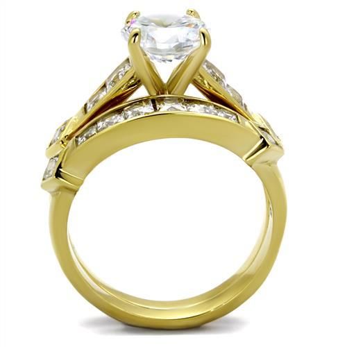 CJ8X040 Wholesale Women's Stainless Steel IP Gold AAA Grade CZ Clear Ring Set