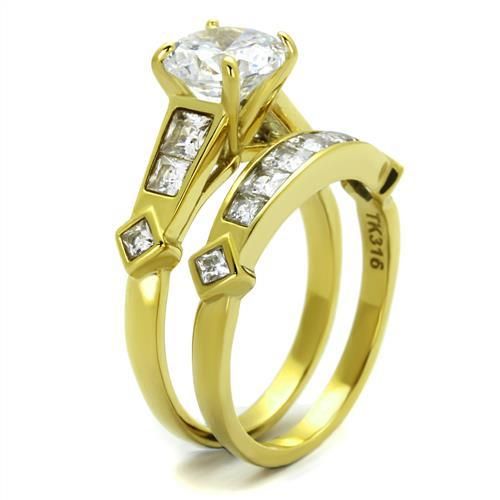 CJ8X040 Wholesale Women's Stainless Steel IP Gold AAA Grade CZ Clear Ring Set