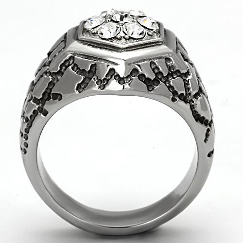 CJ960 Wholesale Men's Stainless Steel Top Grade Crystal Clear Cluster Cobblestone Ring