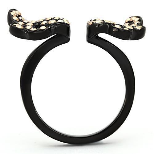 CJ980 Wholesale Women's Stainless Steel IP Black Top Grade Crystal Metallic Light Gold Minimal Wings Ring