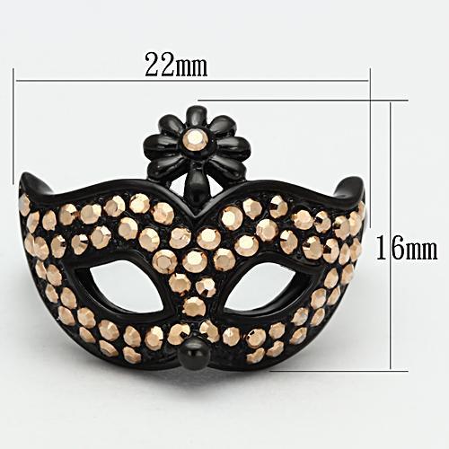CJ981 Wholesale Women's Stainless Steel IP Black Top Grade Crystal Metallic Light Gold Masquerade Mask Ring