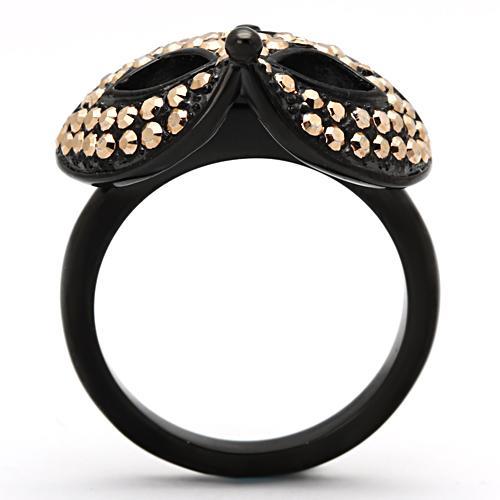 CJ981 Wholesale Women's Stainless Steel IP Black Top Grade Crystal Metallic Light Gold Masquerade Mask Ring