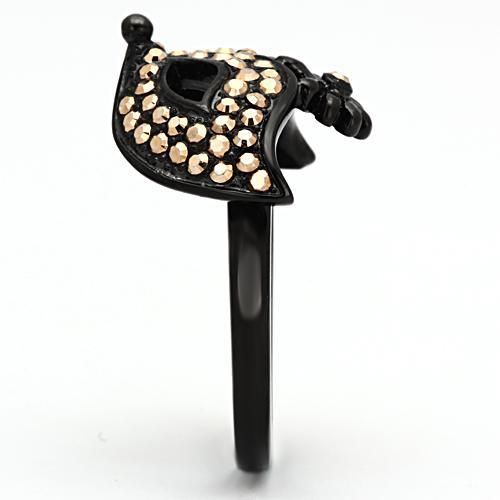 CJ981 Wholesale Women's Stainless Steel IP Black Top Grade Crystal Metallic Light Gold Masquerade Mask Ring
