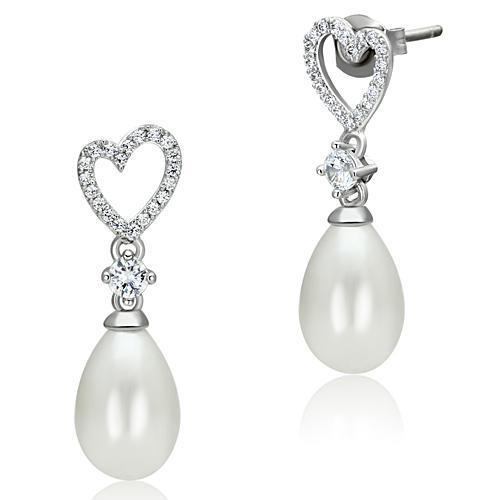 CJ064 Wholesale Women's 925 Sterling Silver Rhodium Synthetic White Pearl Heart Ring