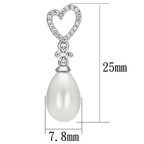 CJ064 Wholesale Women's 925 Sterling Silver Rhodium Synthetic White Pearl Heart Ring