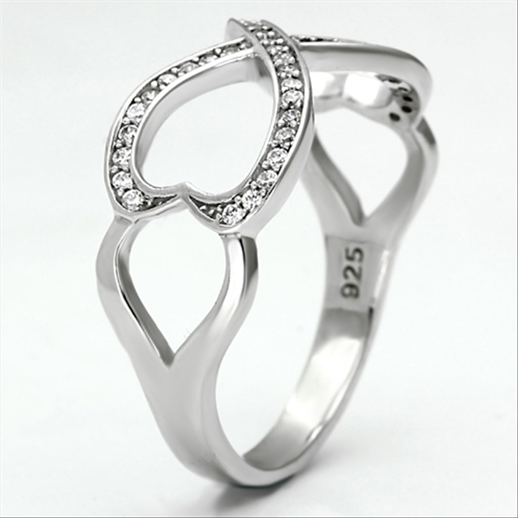 CJ088 Wholesale Women's 925 Sterling Silver Rhodium AAA Grade CZ Clear Heart Infinity Ring