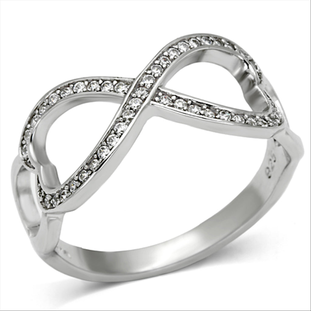 CJ088 Wholesale Women's 925 Sterling Silver Rhodium AAA Grade CZ Clear Heart Infinity Ring