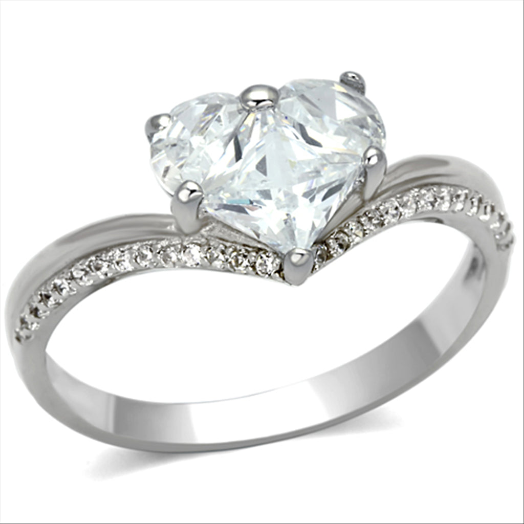 CJ118 Wholesale Women&#39;s 925 Sterling Silver Rhodium AAA Grade CZ Clear Heart Ring
