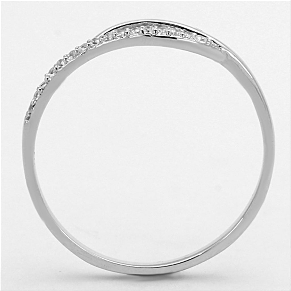 CJ145 Wholesale Women's 925 Sterling Silver Rhodium AAA Grade CZ Clear Minimal Wave Ring