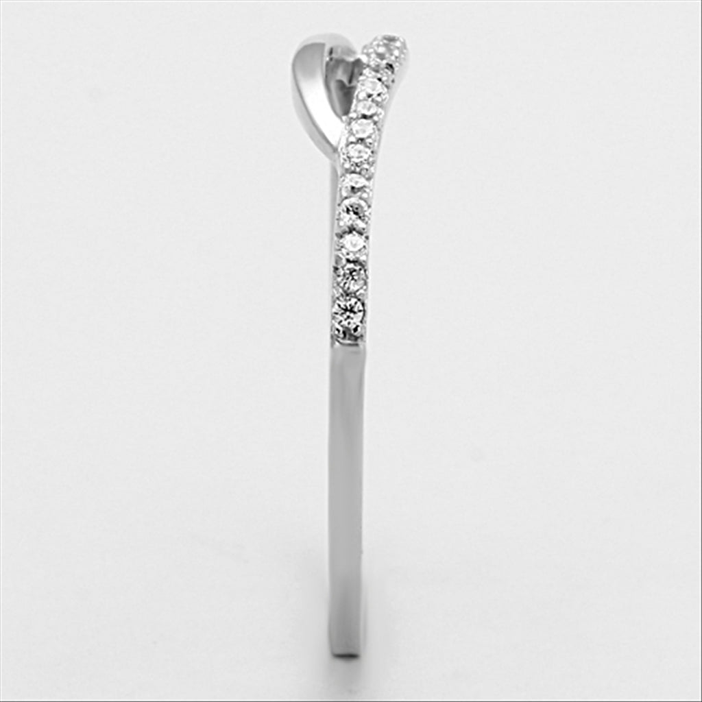 CJ145 Wholesale Women's 925 Sterling Silver Rhodium AAA Grade CZ Clear Minimal Wave Ring